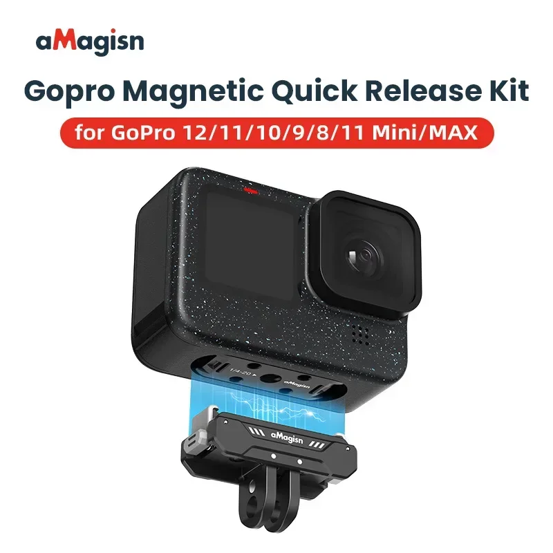 AMagisn-Kit de dégagement rapide magnétique pour caméra d'action, accessoires de base de montage rapide portable, GoPro Fore12, 11, 10, 9, 8/11, Mini, MAX