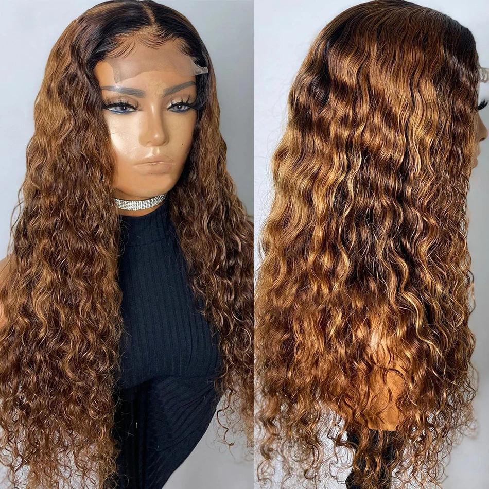 Ombre Blonde Bruin 26 Inch Lang 180% Dichtheid Glueless Kinky Curly Pretokkelende Kant Voorkant Pruik Met Babyhair Warmtetemperatuur