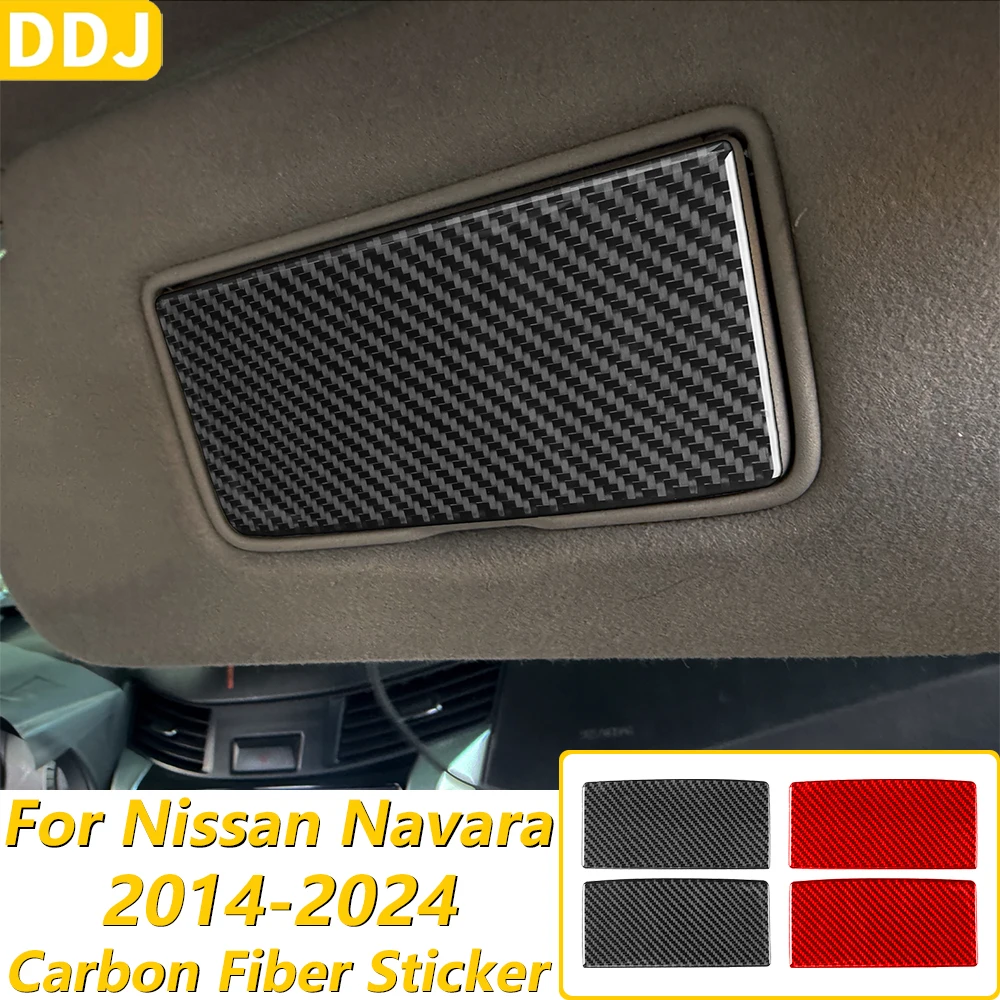 For Nissan Navara NP300 D23 2014-2024 Carbon Fiber Front Roof Sun Visor Makeup Mirror Panel Cover Trim Car Accessories Sticker