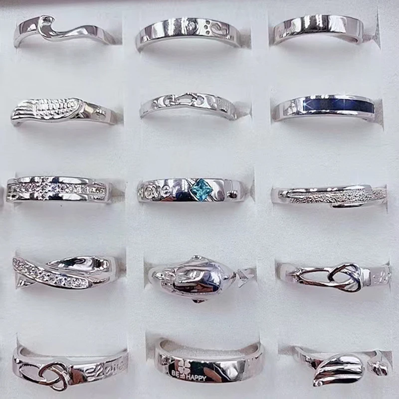 Wholesale 20/50Pcs/Lot Luxury Zircon Inlay Stainless Steel Ring Korean Version Elegant Mixed Styles Finger Accessories Jewelry