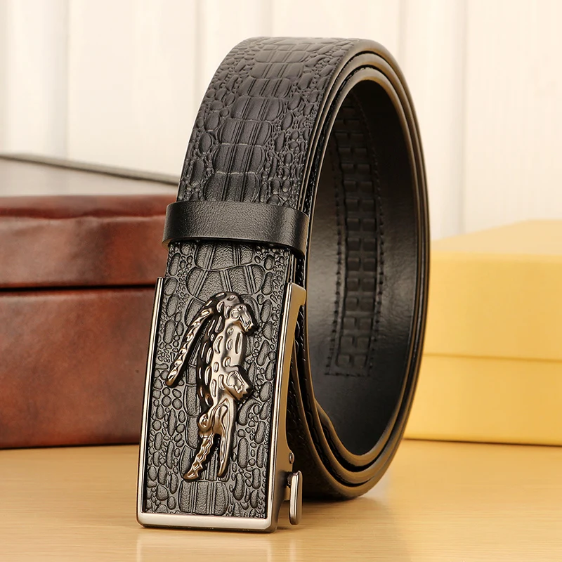 

3.5cm Fashion Embossing Retro Male Belts for Men Business Cowhide Genuine Leather Belt Automatic Buckle Strap Personality Print