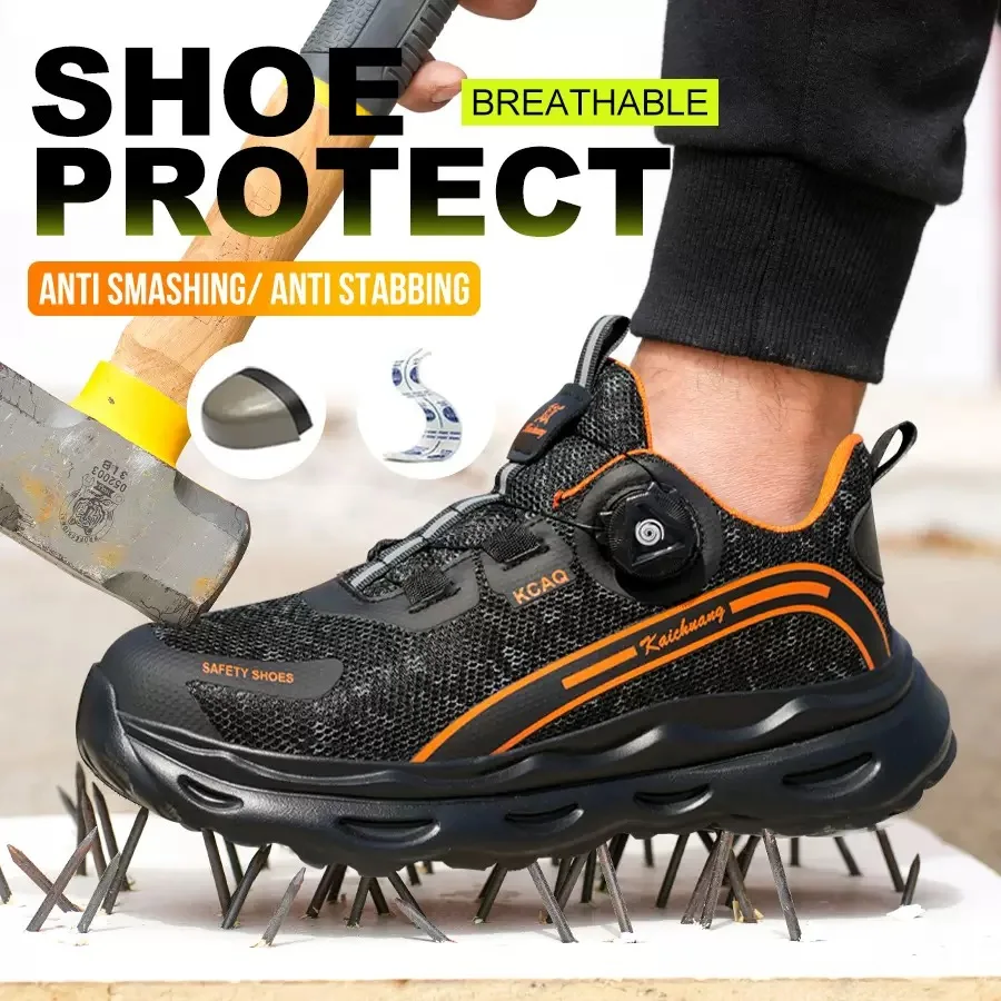 Breathable safety shoes men steel head anti-smash anti-puncture safety shoes fashion casual sports work shoes