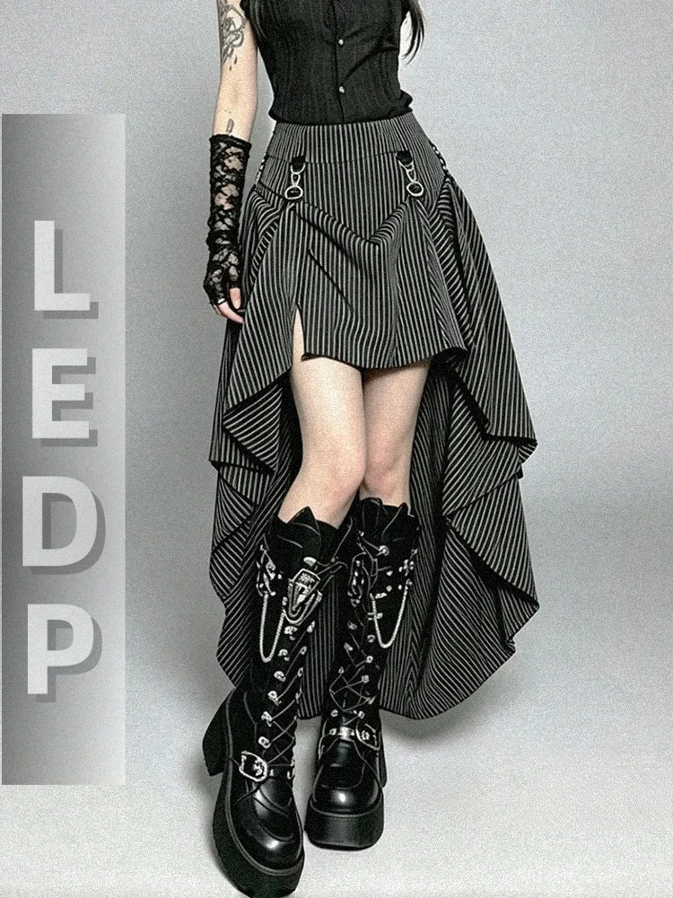 IMU Women High-Low Bustle Skirt Steampunk Renaissance Stripe Low Rise Maxi Pirate Skirt Victorian Gothic Summer Clothe