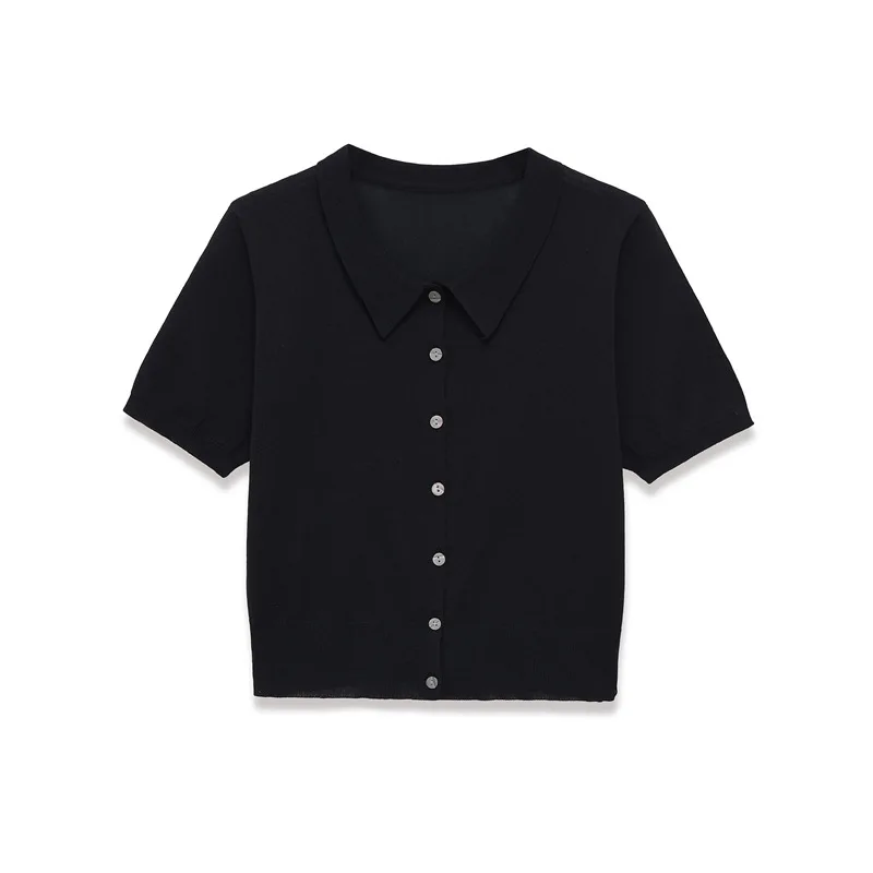 

Withered European And American Style Short Sleeved Knitted Jacket Top T-shirt Woman Clothes Female Clothing