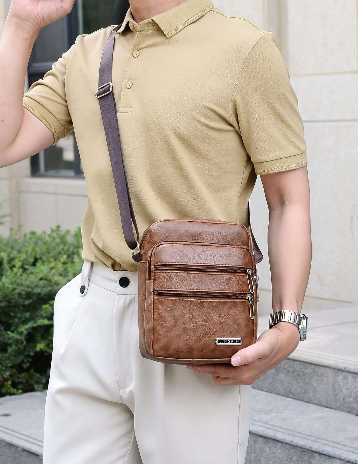 Casual Men\'s Shoulder Bags PU Leather Handbag Men Travel Sling Bag Large Capacitry Men\'s Messenger Bags mochila Clutch