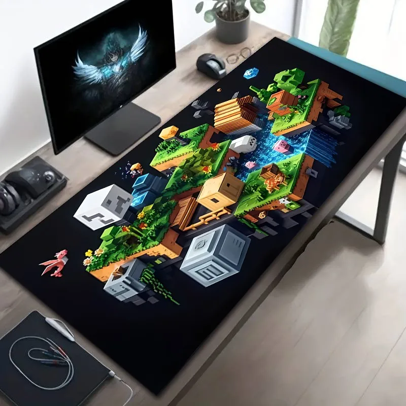 Voxel World with Animals and Blocks Art Extended Mouse Pad Non-Slip Large Desk Mat Gaming Office Laptop Keyboard and Computer