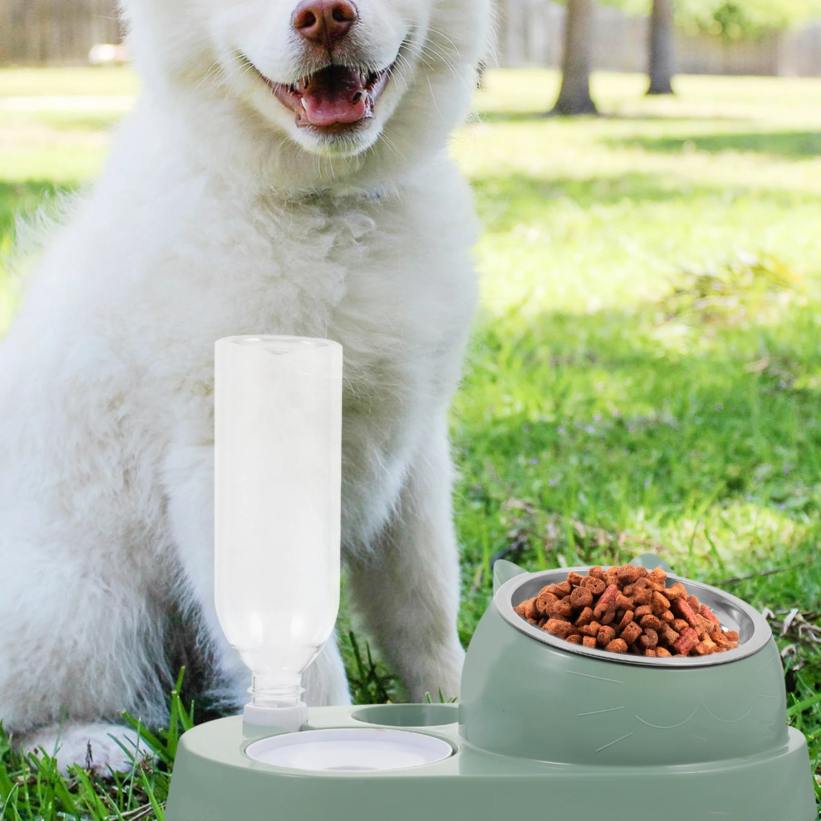 

Automatic Pet Feeder Cat Dog Bowls Green Steel Double Dispenser Container Stylish Home Pet Supplies Drinking For Dogs Cat Food