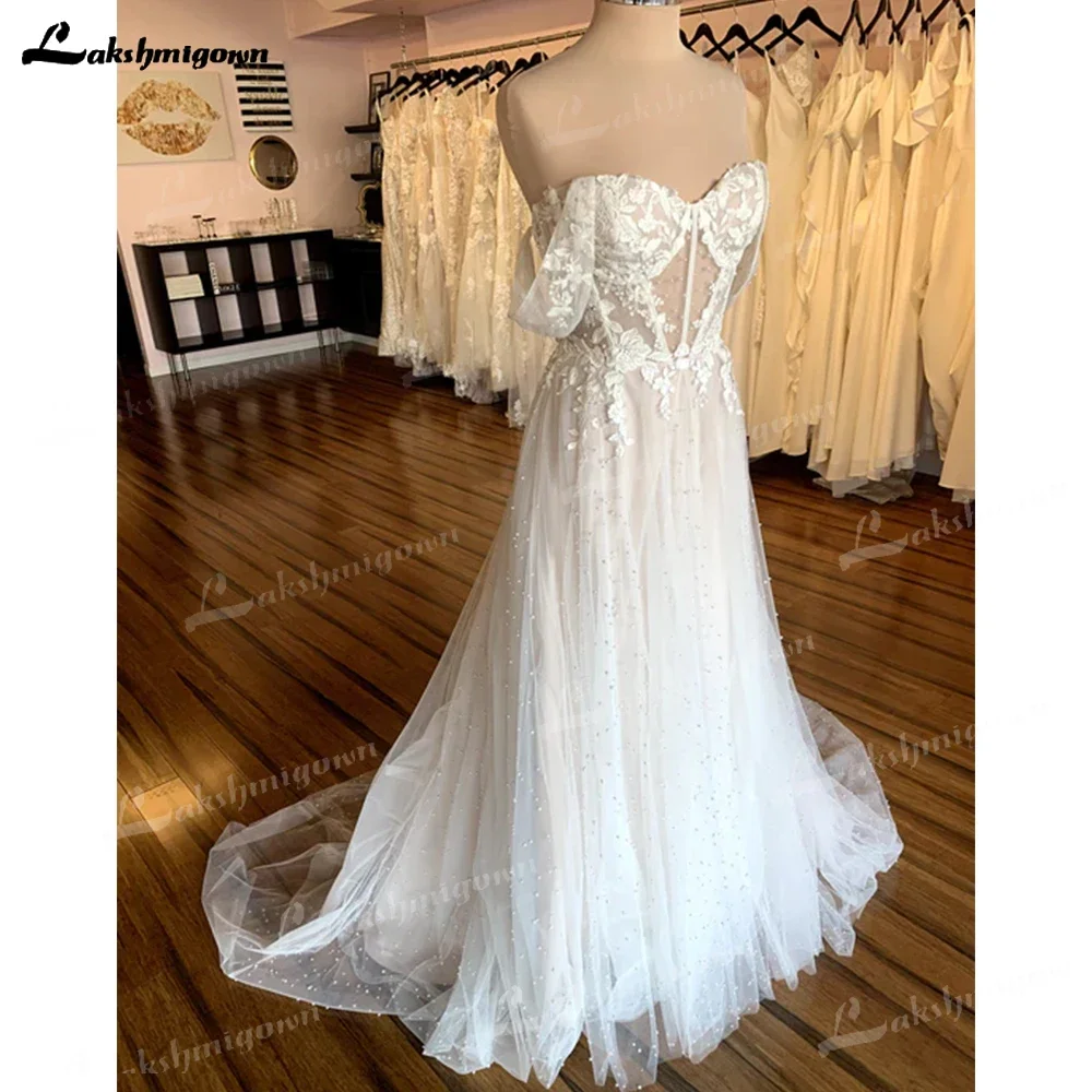 Boho Romantic Sexy Unique Wedding Dress Bridal Gown Off Shoulder Beading Detachable Sleeves A-line Sweetheart Robe De Mariee