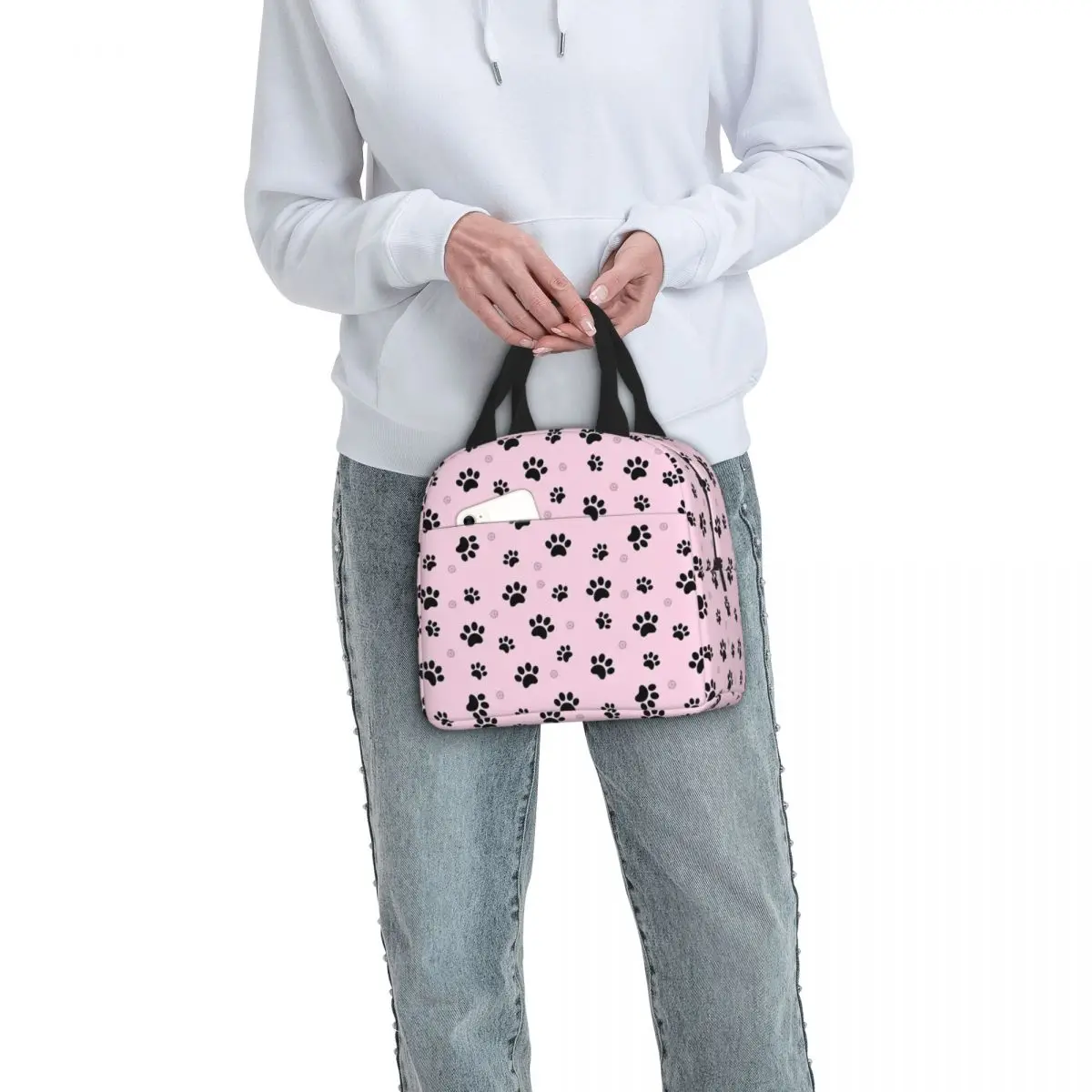 Pink Paw Insulated Lunch Bag Thermal Bag Lunch Container High Capacity Tote Lunch Box Girl Boy College Travel