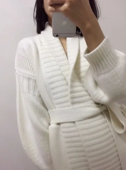 

Lantern Sve Camere Open Cardigan Women's Loose Lazy Sle Knitted Sweater Korean Version Color Belted Robe Coat
