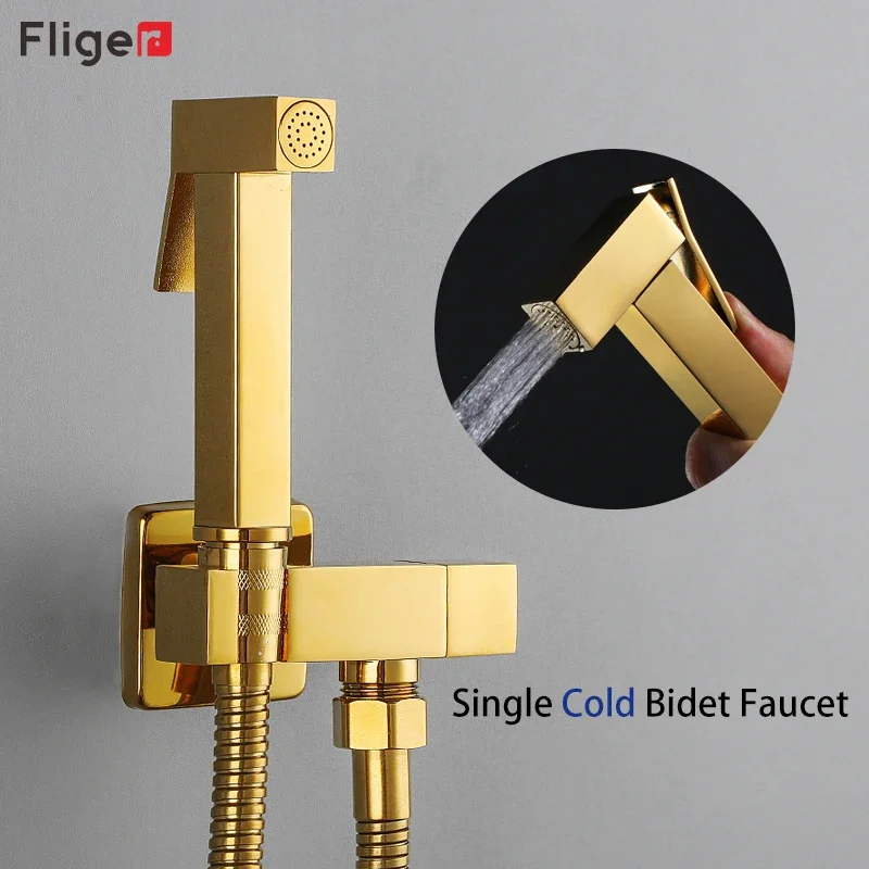 Fliger Rose Gold Bidet Faucet Brass Toilet Bidet Sprayer Single Cold Water Handheld Toilet Bidet Faucet Hygienic Shower Head