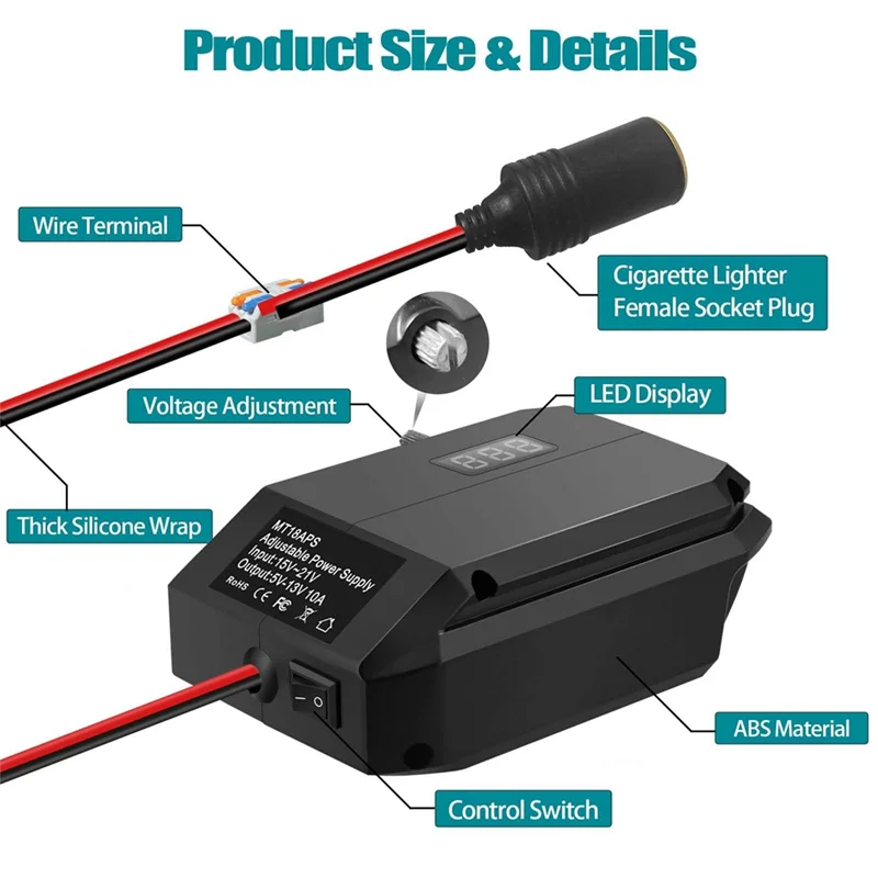 

Понижающий преобразователь постоянного тока от 18 В до 12 В для аккумулятора 18 В, адаптер аккумулятора Power Wheels, понижающий адаптер прикуривателя