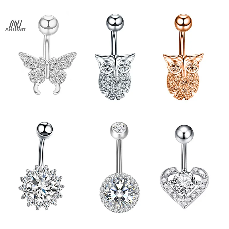 Personalized Sexy Heart Butterfly Belly Button Rings For Women Girls Crystal Zircon Belly Navel Rings Body Piercing Jewelry