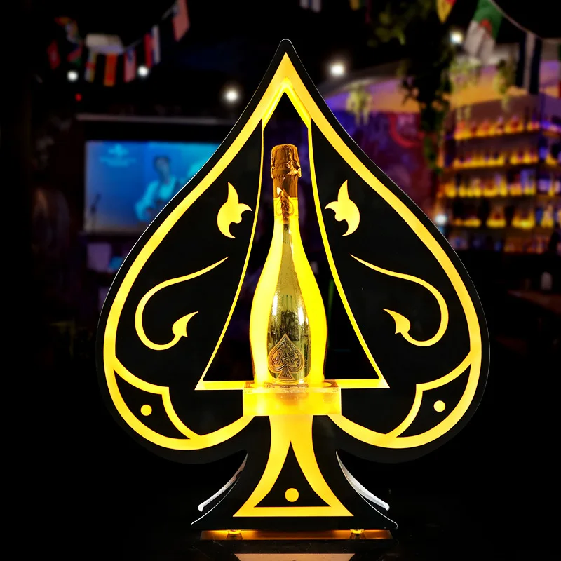

Acrylic Light Up Wine Seat, Black Spade Pattern Liquor Base, Nightclub VIP Display Stand,Premium Glowing Bottle Prop for Bar KTV