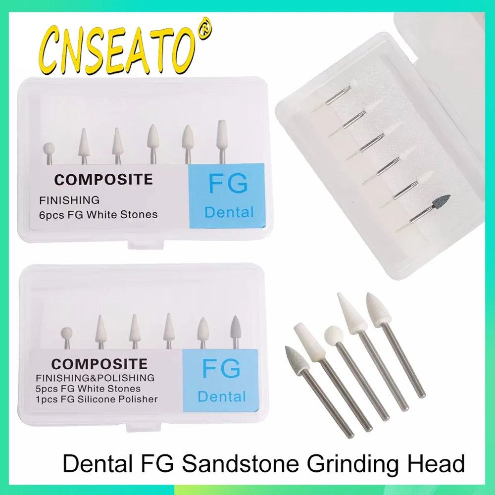 6Pcs/Box Dental White Stone Polishing FG Burs Cone/Flame/Round Shape Polishing Drills For High Speed Handpiece Dentistry Tools