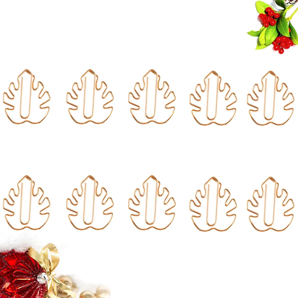 10Pcs Creative Paper Clips Cartoon Tortoise Leaf Metal Photo Note Sign Clip Bookmark Office Home Use Rose Gold