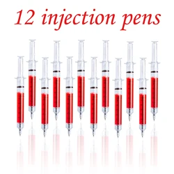 Stylos à bille de type d'injection rouge, stylo liquide, stylos à seringue pour documents, cadeau pour médecin et infirmière, 12 pièces