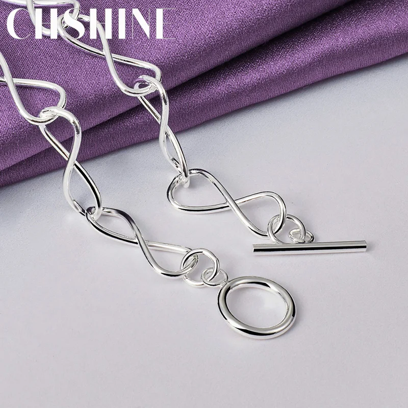 CHSHINE 925 Sterling Silver 8 Words Chain Necklace For Women Lady Wedding Party Fashion Charm High Quality Jewelry