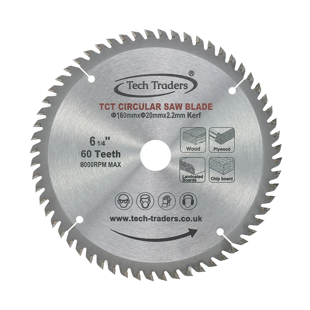 6-1/4 Inch 60 Teeth, Ultra Fine Finish Wood Cutting Circular Saw Blade 160mmx20mm Bore for Bosch Makita etc, Framing & Ripping