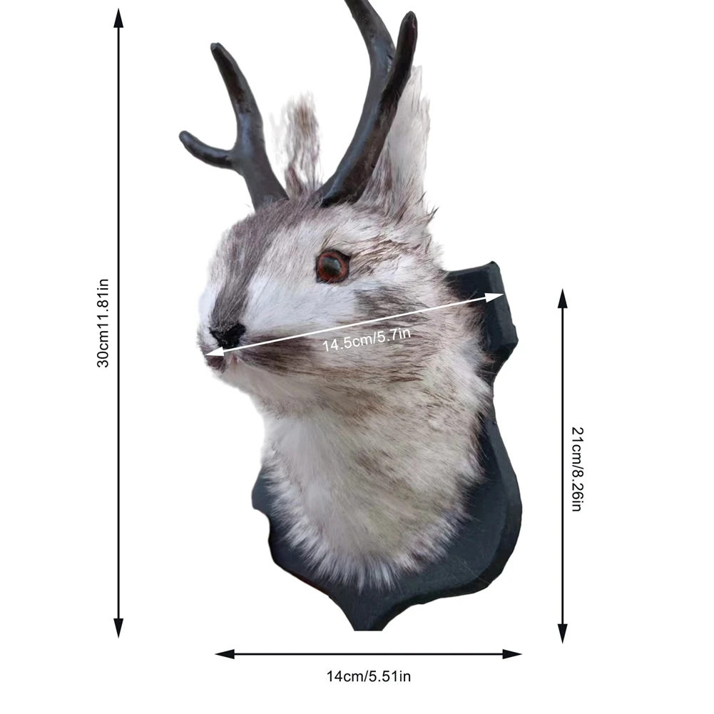 Jackalope Wall Mount, Faux Bunny Head with Antlers Sculpture, Retro Animal Wall Hanging Home Bedroom Decoration