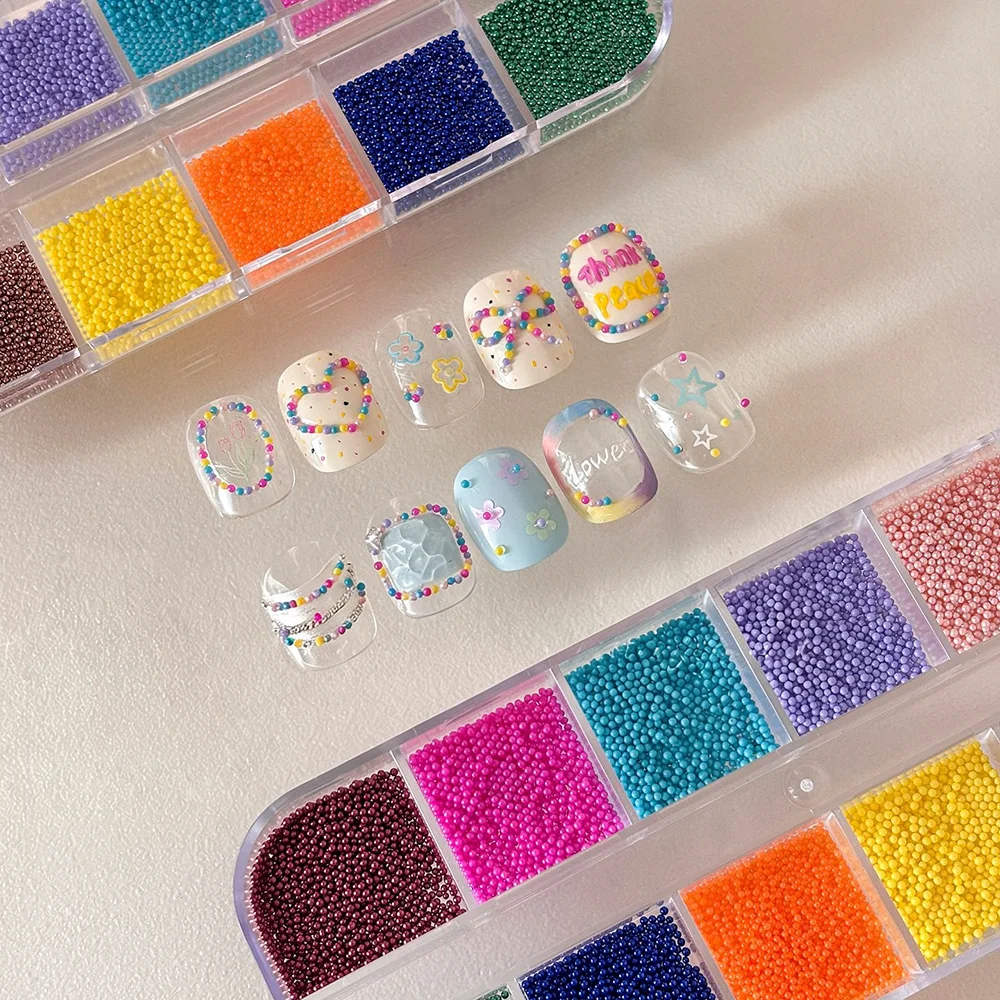 12 Gitter 3D Bunte Mini-Kaviar-Perlen Nagelcharms Winzige Macaron-Farben Runde Kugeln Nagelkunst-Dekorationen DIY Maniküre-Zubehör – Detail 4