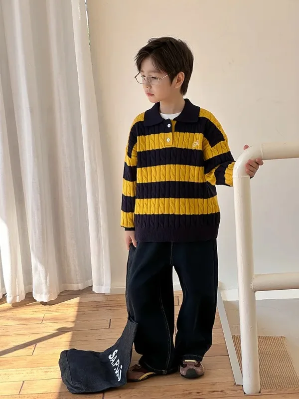 الأطفال 2025 الخريف والشتاء سميكة شريطية الحياكة زر صبي وفتاة التلبيب سترة دافئة وأزياء الاطفال الملابس