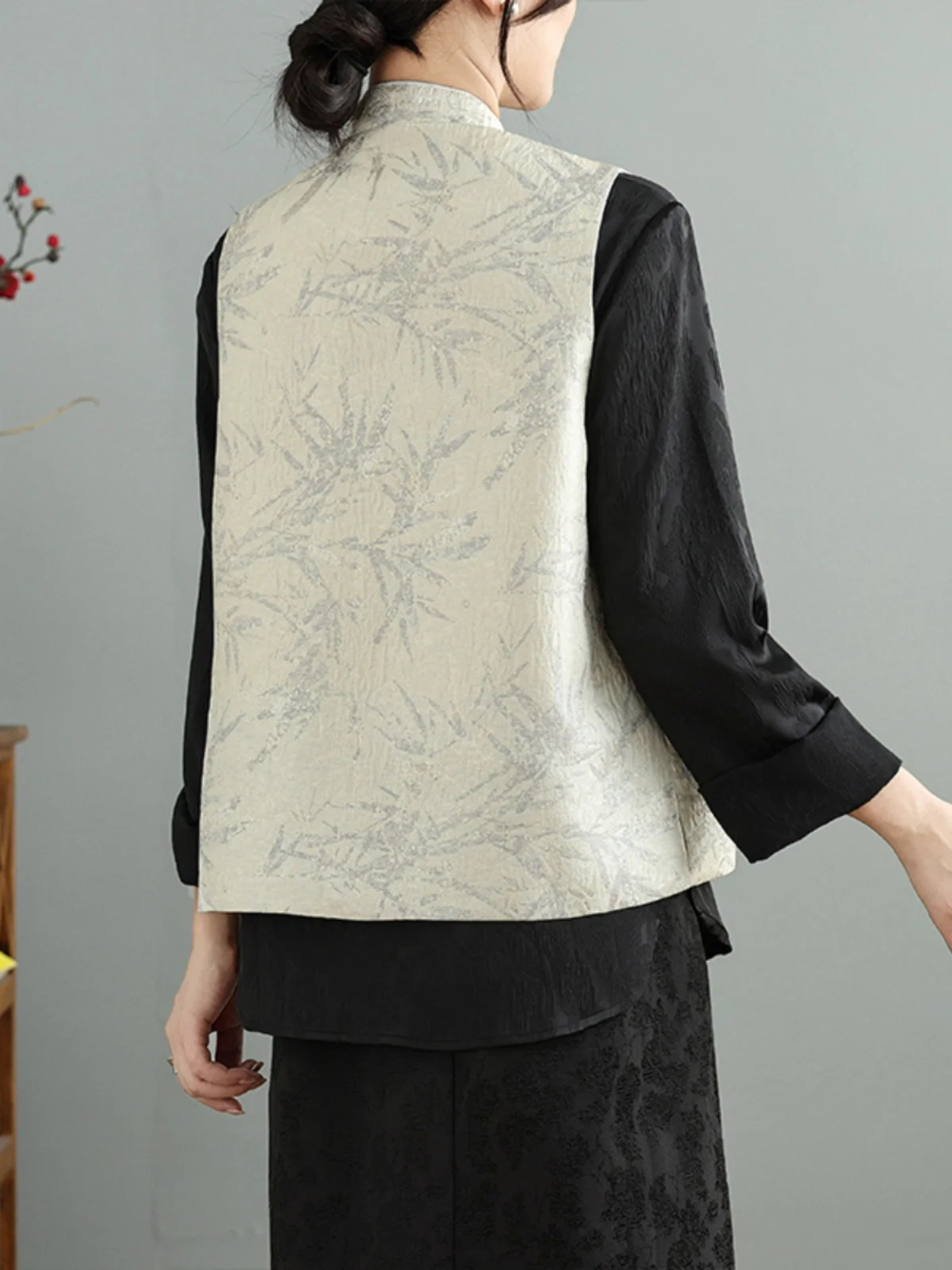 Nowa chińska kamizelka z haftem, damska modna bluzka typu top, kwiatowy wzór, stójka, długość ort.