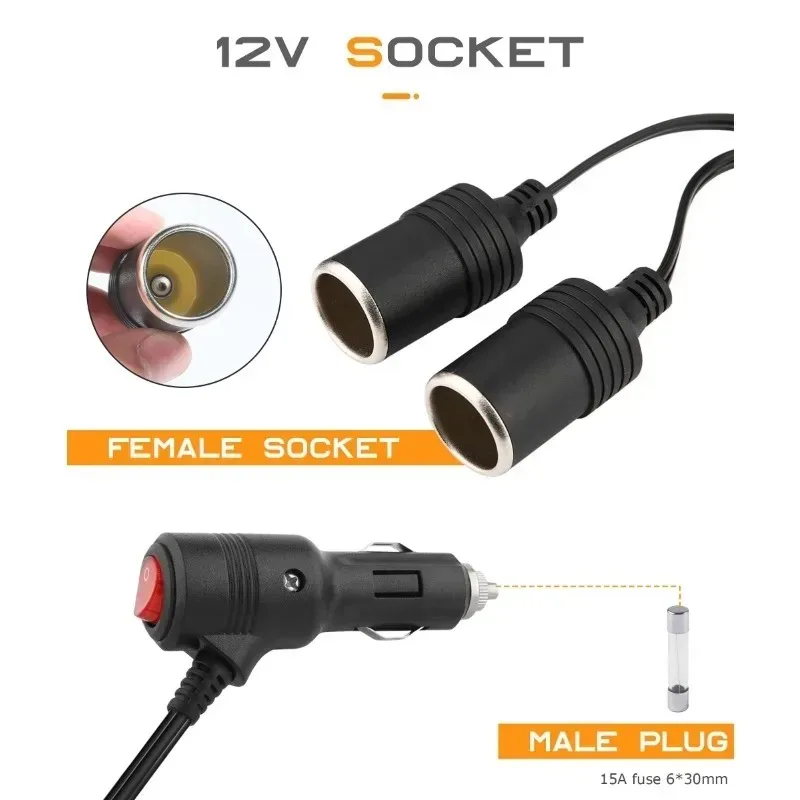 العالمي الجديد 2025 12-24 فولت سيارة ولاعة السجائر الفاصل محول 1 ذكر إلى 2 أنثى مآخذ Y الفاصل مع تشغيل إيقاف التبديل 20 سنتيمتر #2