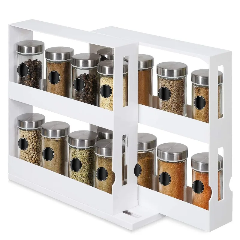

Rotating Double-Layer Cabinet Organizer Spice Rack for Kitchen Large Capacity Seasoning Storage Raised Edges - Keeps Spices Tidy