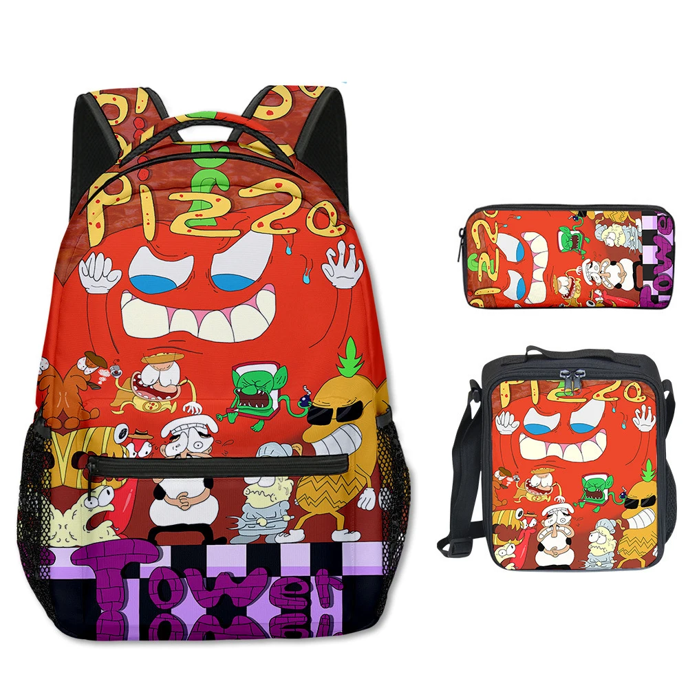 Trendy Popular Funny Pizza Tower 3D Print 3pcs/Set Student School Bags Laptop Backpack Crossbody Lunch bag Pencil Case