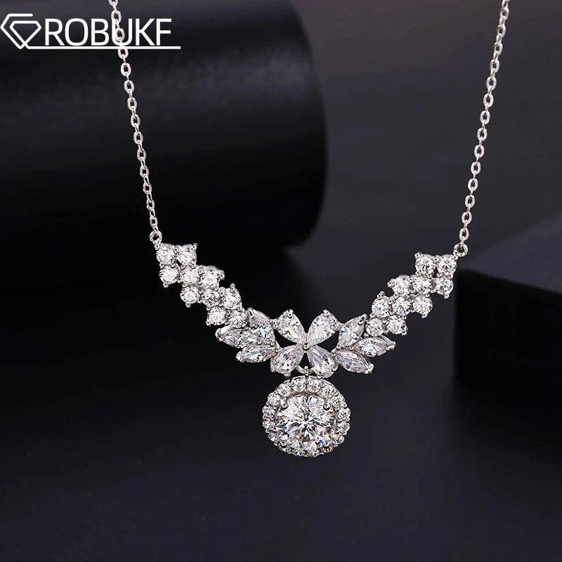 14K Gold Plated 2CT Moissanite Pendant Necklace D Color Sparkling Round Cut Diamond 925 Sterling Silver Wedding Jewely for Women