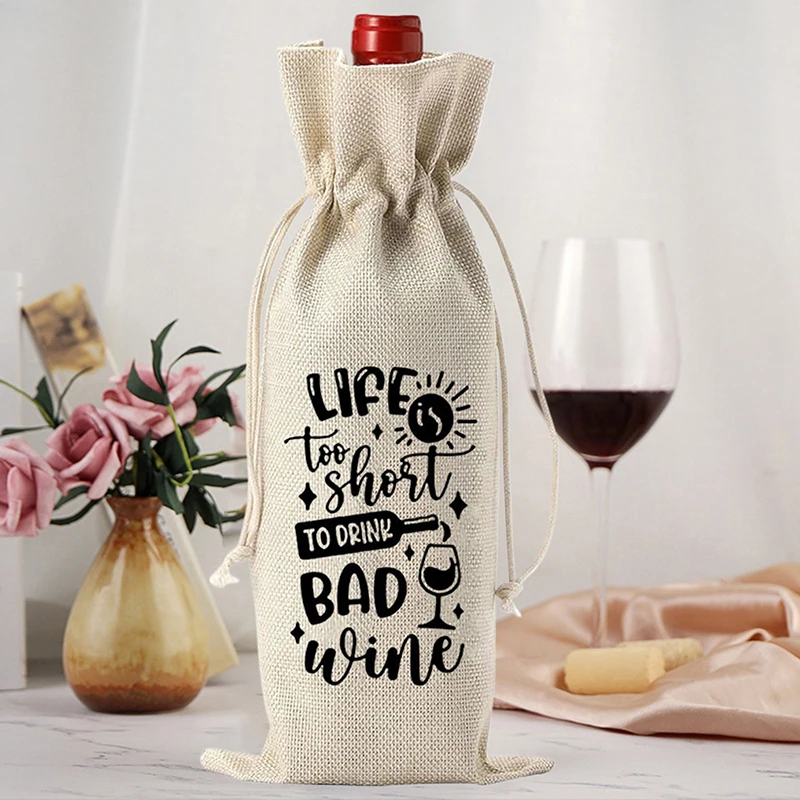 Wine Bags With Drawstring Red Wine Bottle Covers Gift Champagne Pouch Burlap Packaging Bag Wedding Party Decoration Wine Bags