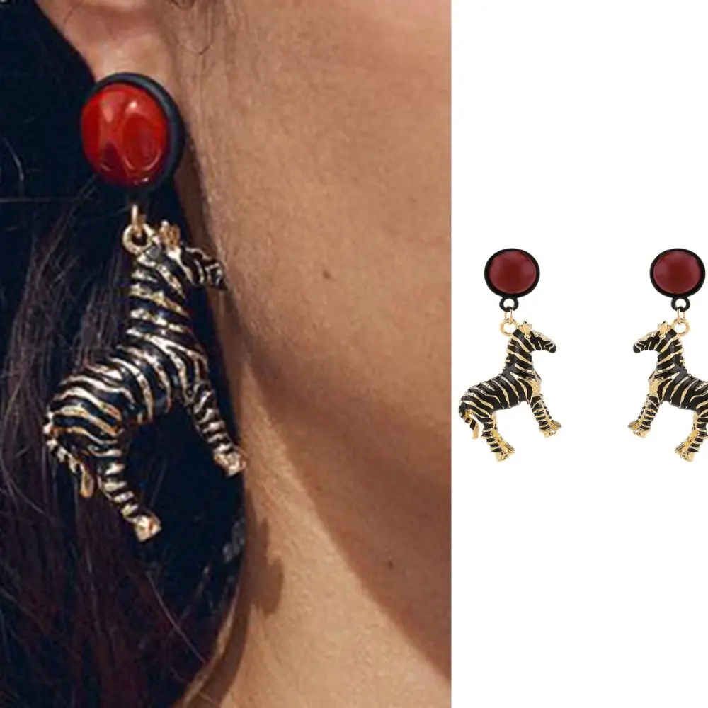 شخصية قطرة النفط قلادة زيبرا أقراط خمر الاتجاه المعدني مجوهرات الحيوان أقراط استرخى أقراط الصيف