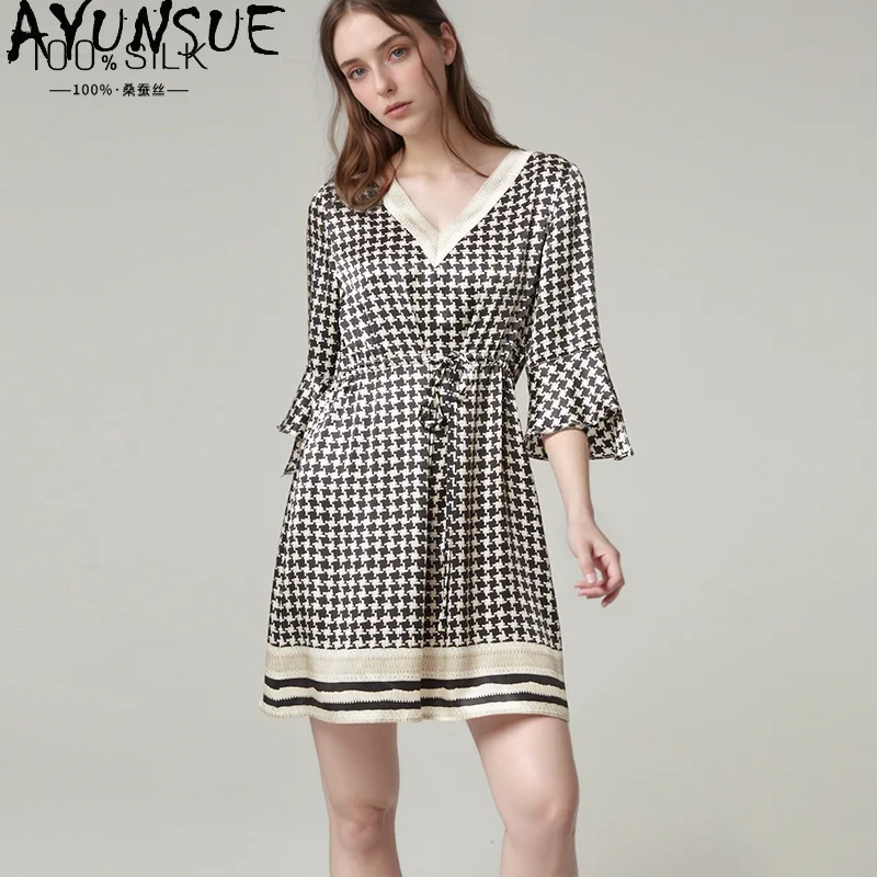 AYUNSUE Heavyweight Silk Pajamas for Woman Light Luxury V-neck Night Dress Woman Summer Nightgown Woman Clothes Пижама Женская