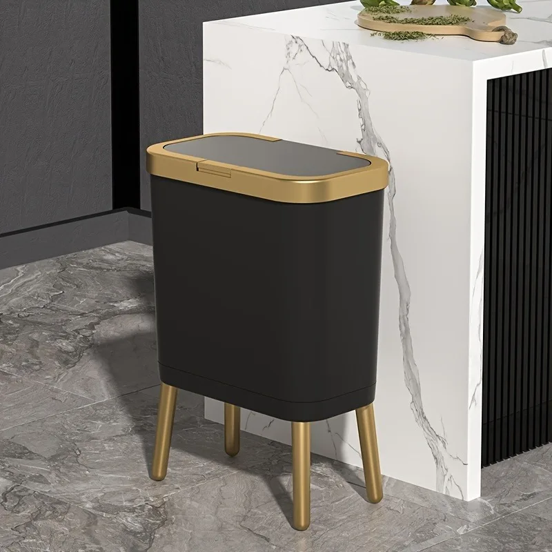 1pc 15L Large Square Plastic Trash Can with Odor-Sealing Lid - Multifunctional Sorting Bin  Toilet - Elevated Legs