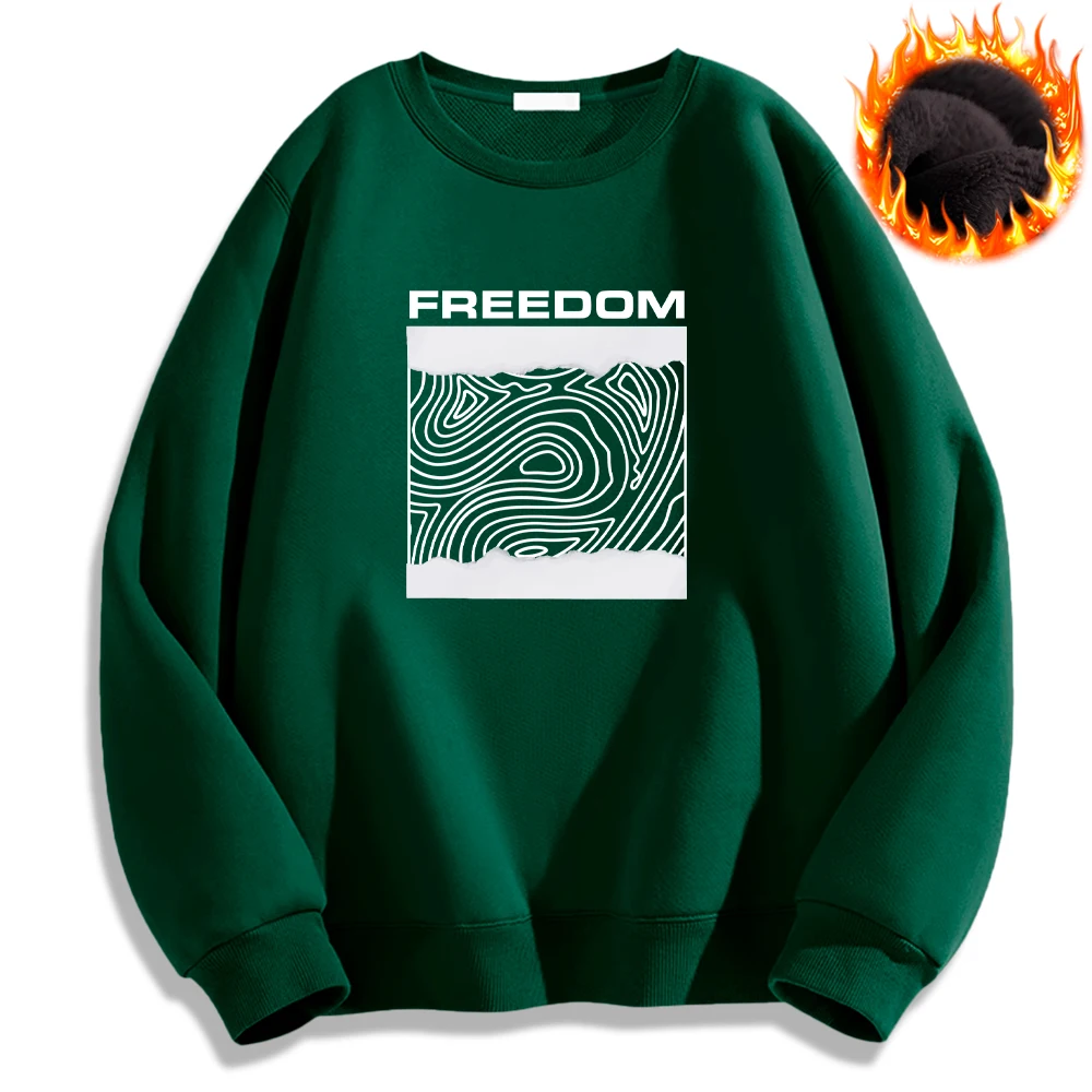 Freedom Art Printed Long Sleeve Hoodies Oversize Sweatshirt Thick Plush Warm Pullover Autumn Winter Mens Clothing New in Tops