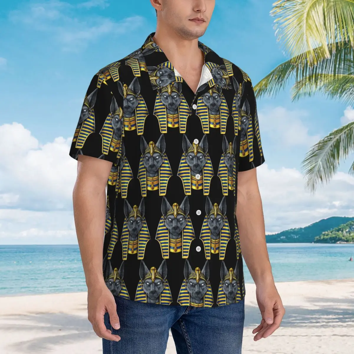 

Egyptian God Anubis 1 Hawaiian Shirts Casual Men Short Sleeve Shirt for Summer Beach Men's Button Tops