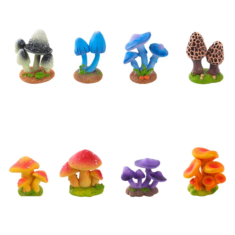 Resin Simulated Mushroom Plamts Aquarium Decor Craft Miniature Figure Ornament for Fairy Garden Micro Landscape