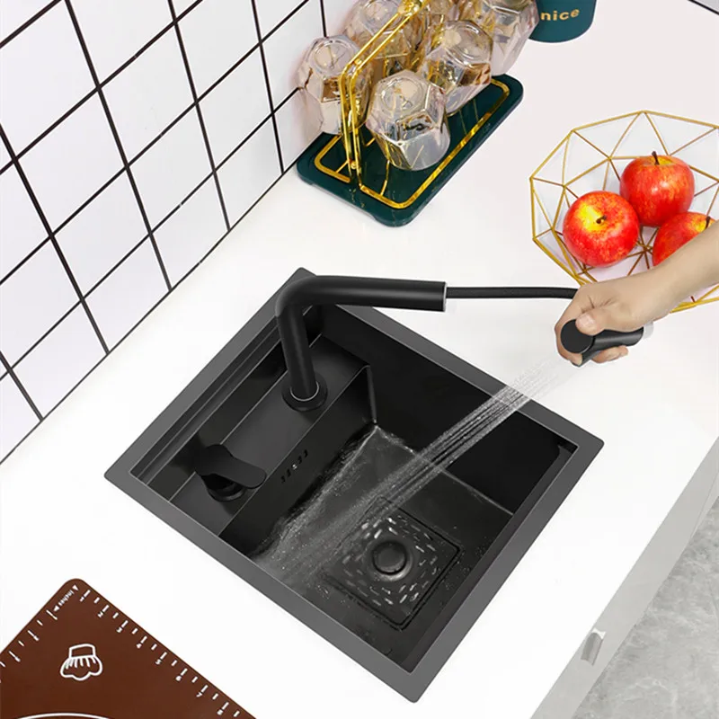 

Black Nano Sinks Hidden Stainless Steel Sink Square Small Kitchen Sink