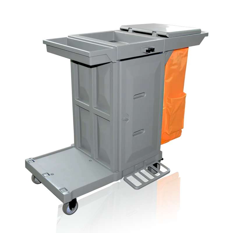 YJ-03 Series Multi-Functional Plastic Hand Pushed Utility Cart Cleaning Cart For Hotel Rooms With Linen Bag And Cleaning Tools