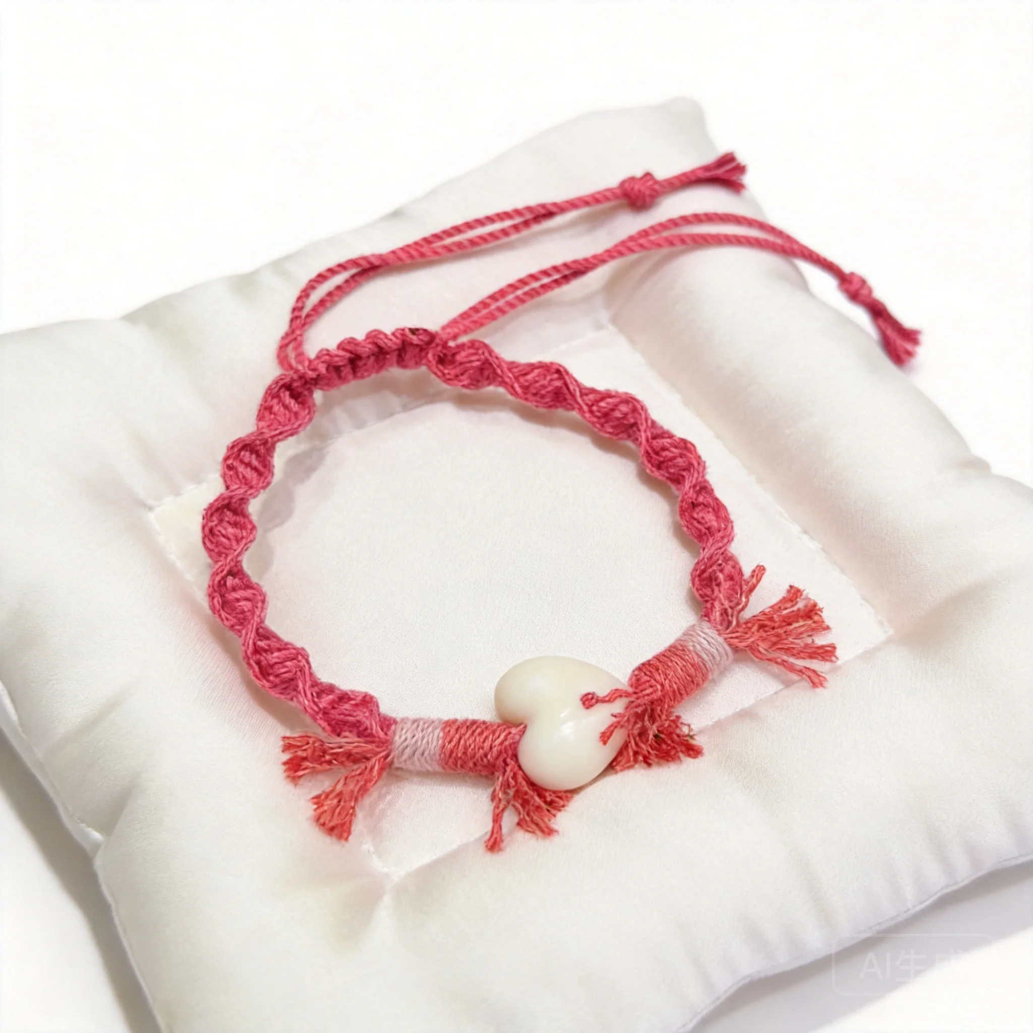 

Chinese Style Handmade Braided Pink Rope Bracelet With White Heart Charm Lucky Blessing Auspicious Good Luck Adjustable Jewelry