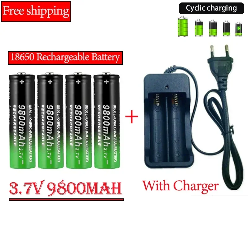 2024 CE KC18650 بطارية قابلة للشحن 3.7V9800mAh + سعة الشاحن بطارية ليثيوم أيون قابلة للشحن لآلة مفك البراغي