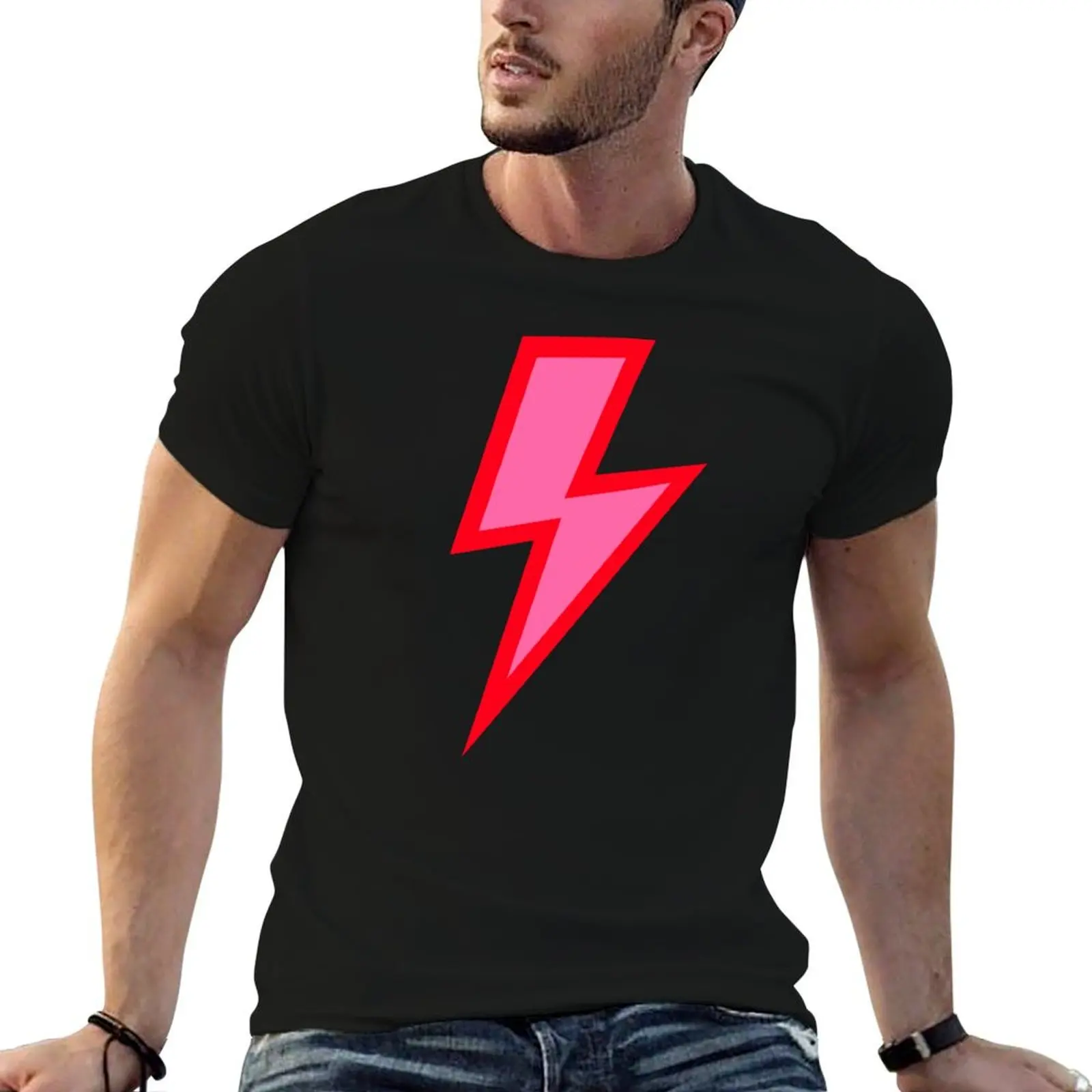 

Pink Lightning Bolt with Red Outline T-Shirt essential t shirt heavyweights mens t shirts pack