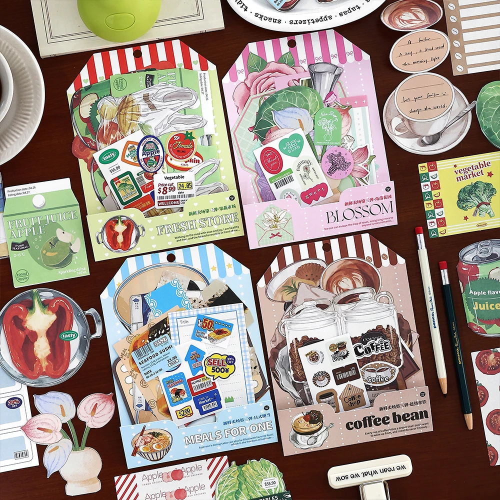 8 paczek/partia Fresh Market Three Bullets seria retro papierowy notatnik do wiadomości