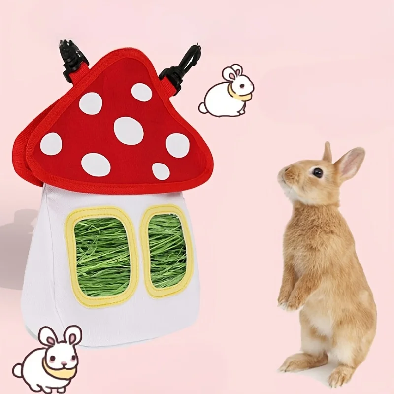 Mushroom Shaped Pet Hay Feeder Hanging Forage Bag for Rabbit Guinea Pig Small Animals Durable Fabric Hay Storage Ba