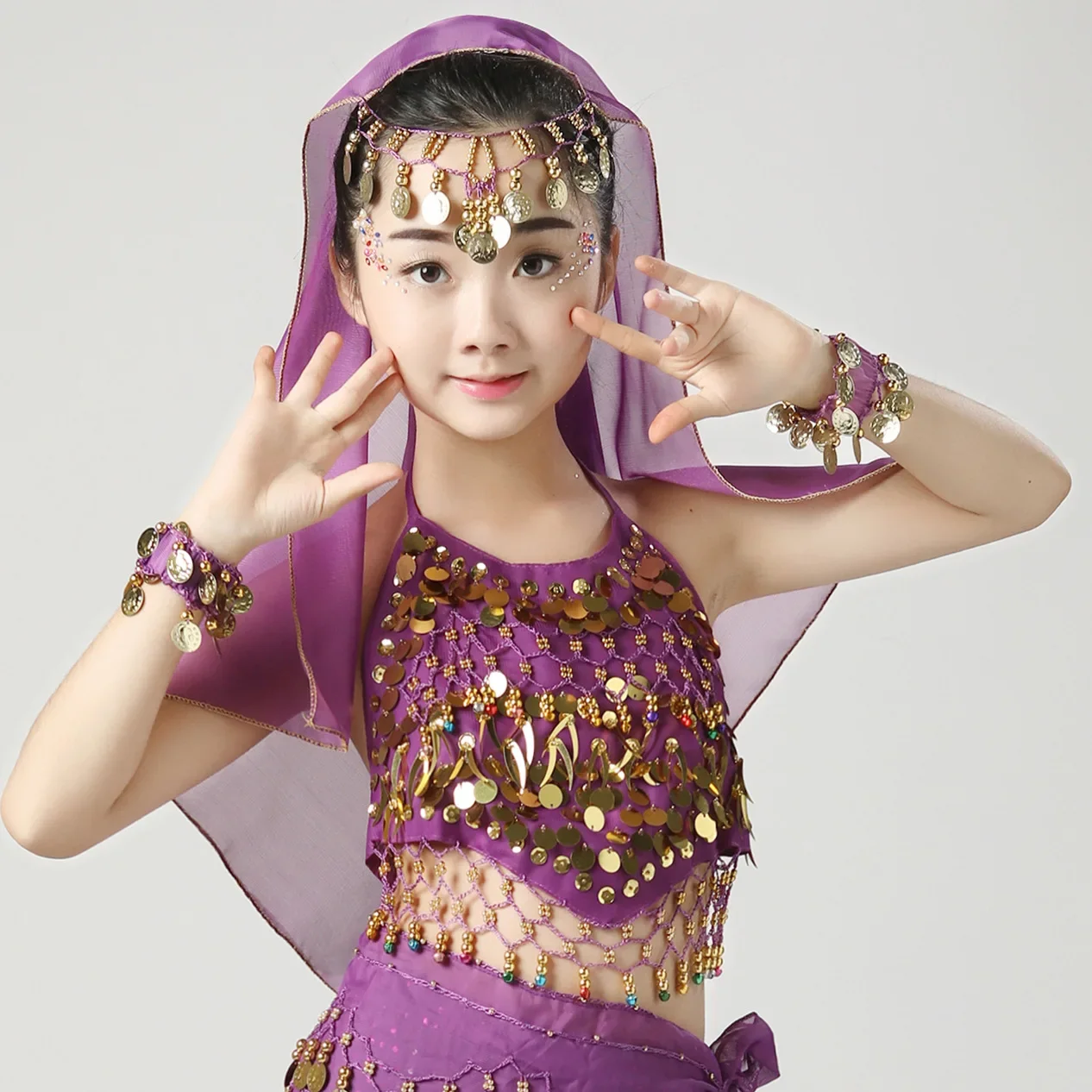 Belly Dance Stage Performance Costume, Girl's Bell Strap Top, 6-color Indian Dance Costume, Small Chili Top, Adjustable Costume