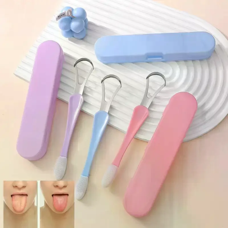 

2 In 1 Tongue Scraper Cleaner For Adult Kid,Silicone Tongue Brush And Stainless Steel Tongue Scrapers For Fresh Breath Dental