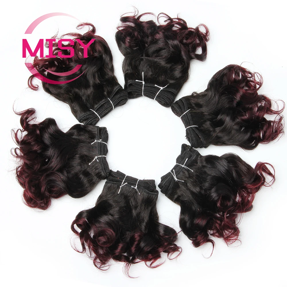 6ชิ้น/ล็อต Curly Human Hair Bundles Ombre สีผมบราซิลสานสั้น Remy Human Hair Curly สำหรับผู้หญิง