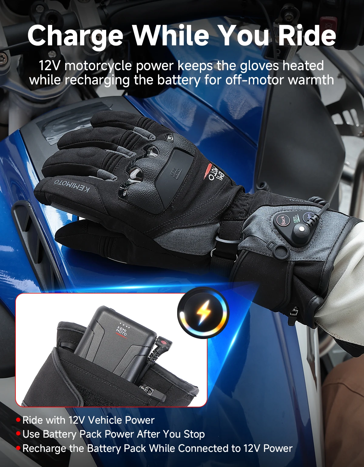 KEMIMOTO Motorrad-Heizhandschuhe Winter Moto-Heizhandschuhe Warme Wasserdichte Wiederaufladbare Heizhandschuhe für Schneemobile – Detail 24