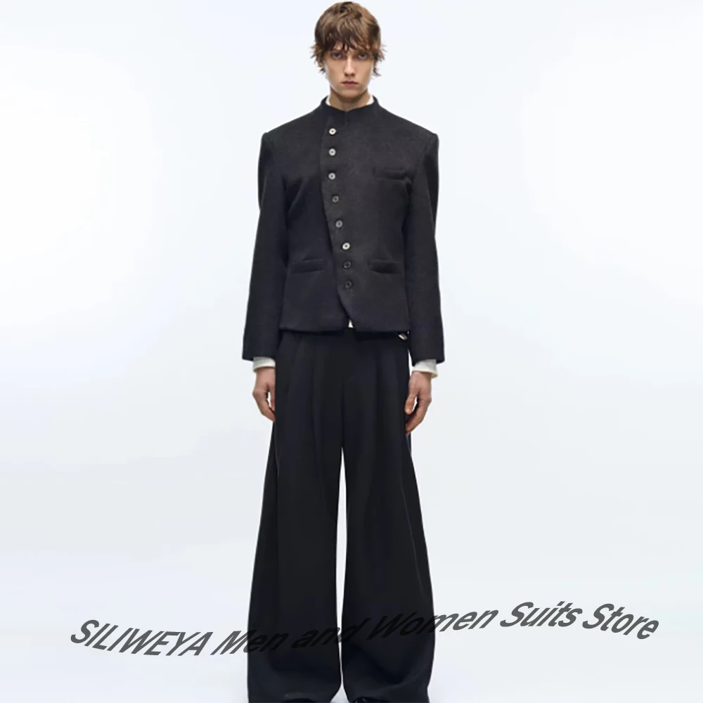 

Stylish Men's Black Suit Single-Breasted Jacket+Vest+Pants Three Piece Set Sharp Woolen Blazer Casual Formal Evening Costume